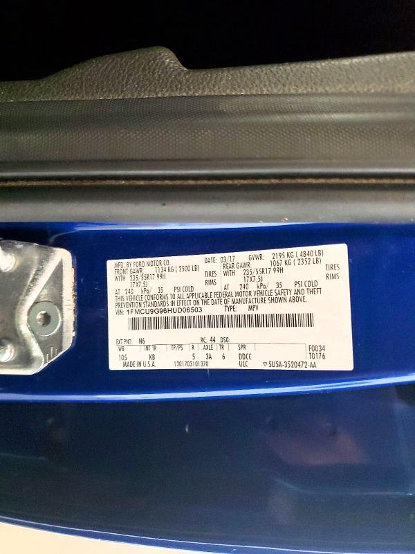 Продажа на аукционе авто 2017 Ford Escape, vin: 1FMCU9G96HUD06503, номер лота: 60131086