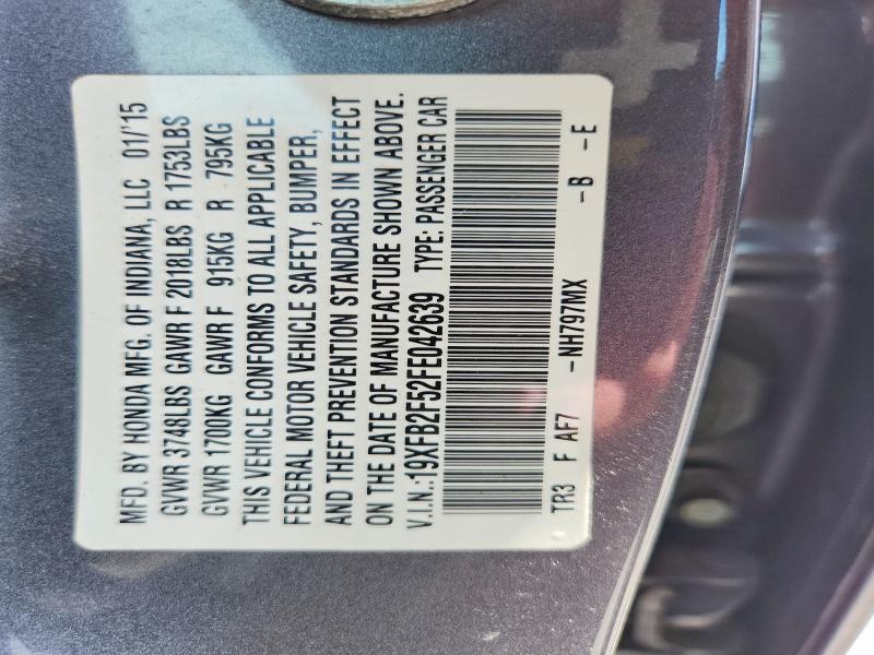 Продаж на аукціоні авто 2015 Honda Civic, vin: 19XFB2F52FE042639, номер лоту: 60702686