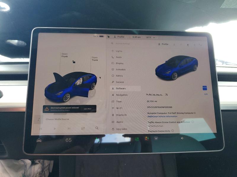 2022 Tesla Model 3 მანქანა იყიდება აუქციონზე, vin: 5YJ3E1EA2NF205186, აუქციონის ნომერი: 59842906