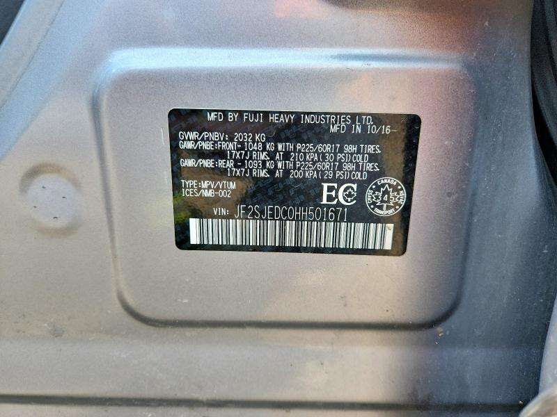 62815736 :رقم المزاد ، JF2SJEDC0HH501671 vin ، 2017 Subaru Forester مزاد بيع