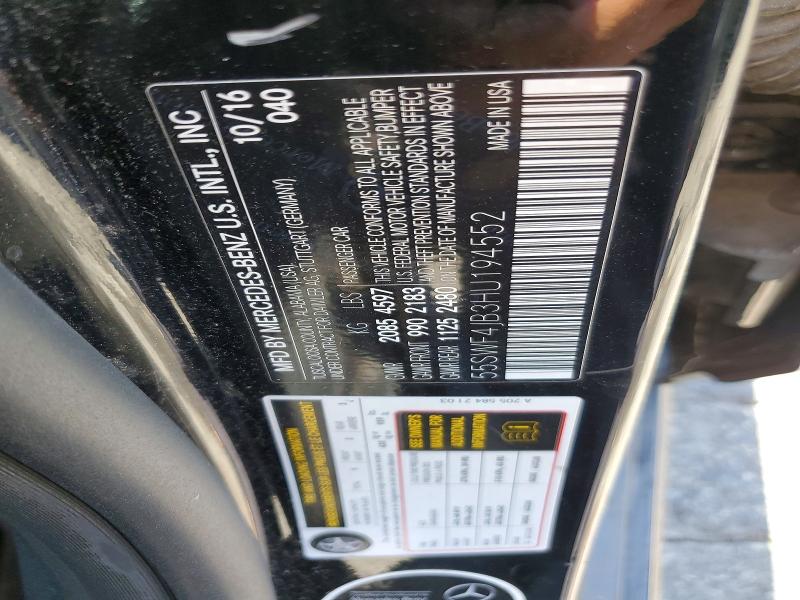 Aukcja sprzedaży 2017 Mercedes-benz C, vin: 55SWF4JB3HU194552, numer aukcji: 61872026