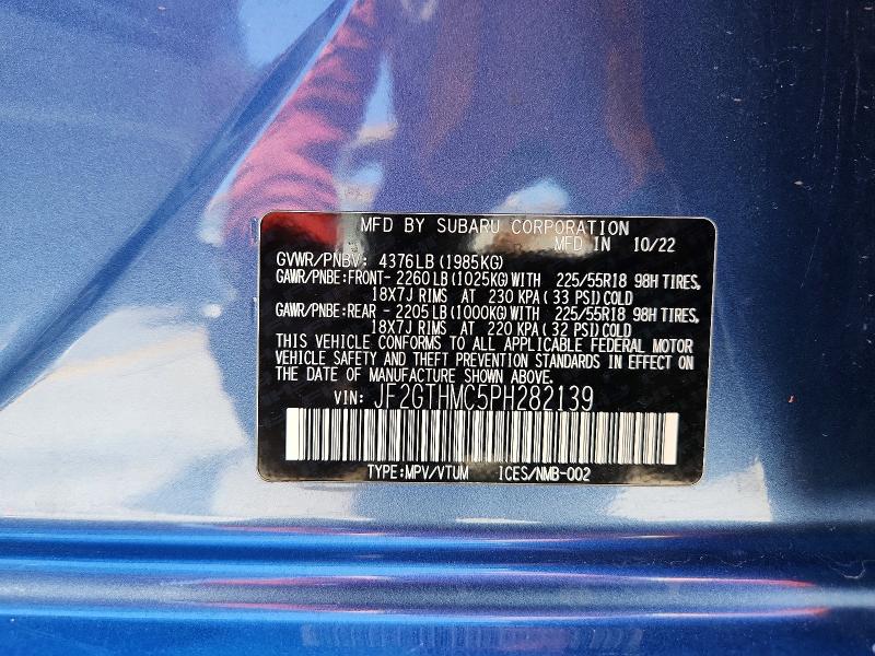 2023 Subaru Crosstrek მანქანა იყიდება აუქციონზე, vin: JF2GTHMC5PH282139, აუქციონის ნომერი: 60513636