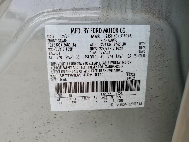 2024 Ford Maverick მანქანა იყიდება აუქციონზე, vin: 3FTTW8A33RRA19111, აუქციონის ნომერი: 60566916