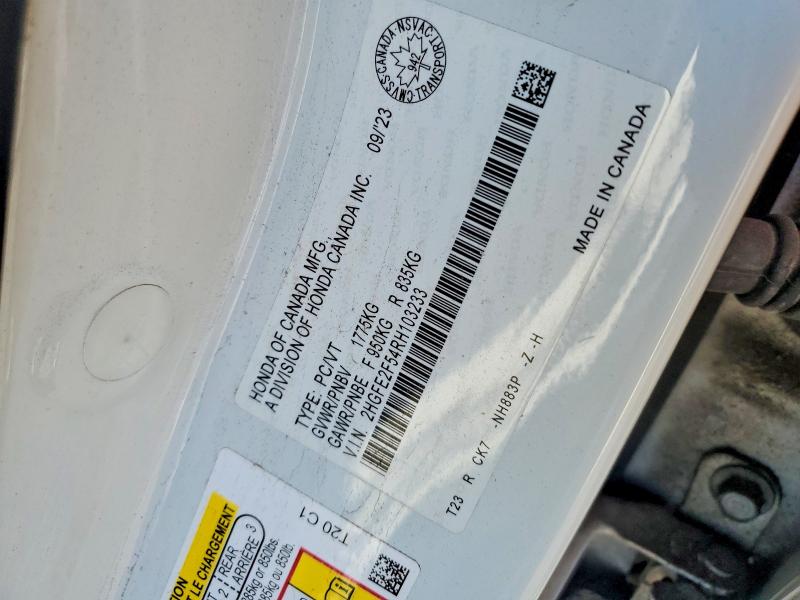 59272966 :رقم المزاد ، 2HGFE2F54RH103233 vin ، 2024 Honda Civic مزاد بيع