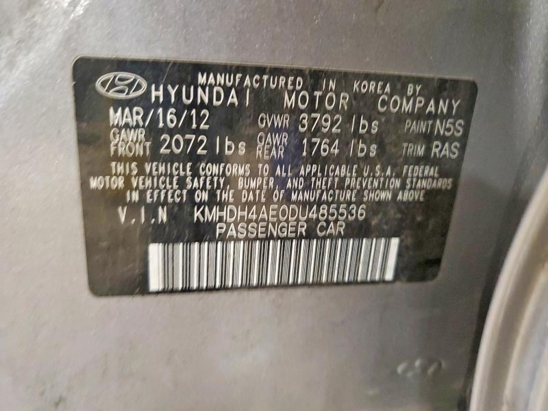 60930856 :رقم المزاد ، KMHDH4AE0DU485536 vin ، 2013 Hyundai Elantra مزاد بيع