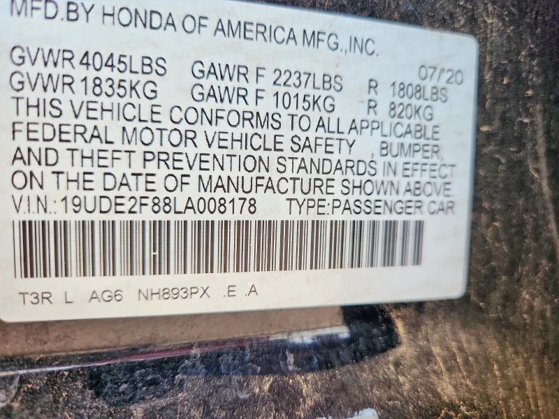 Aukcja sprzedaży 2020 Acura Ilx, vin: 19UDE2F88LA008178, numer aukcji: 60081286