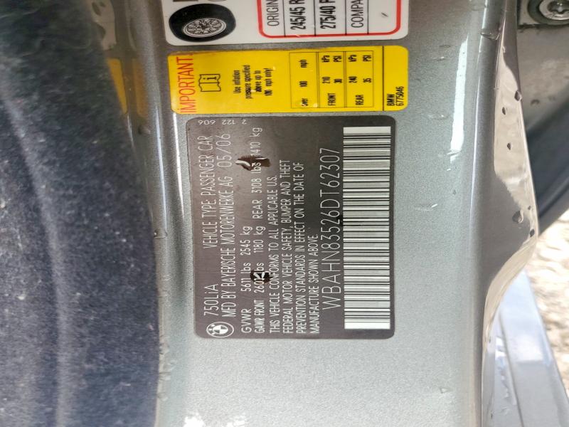 Продажа на аукционе авто 2006 Bmw 750, vin: WBAHN83526DT62307, номер лота: 61525156