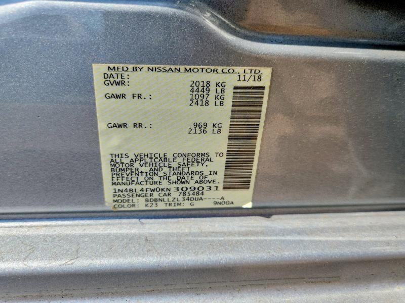 Aukcja sprzedaży 2019 Nissan Altima, vin: 1N4BL4FW0KN309031, numer aukcji: 60892636