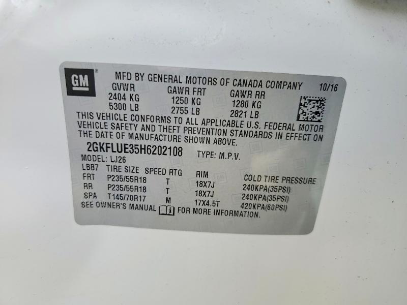 Aukcja sprzedaży 2017 Gmc Terrain, vin: 2GKFLUE35H6202108, numer aukcji: 62592476