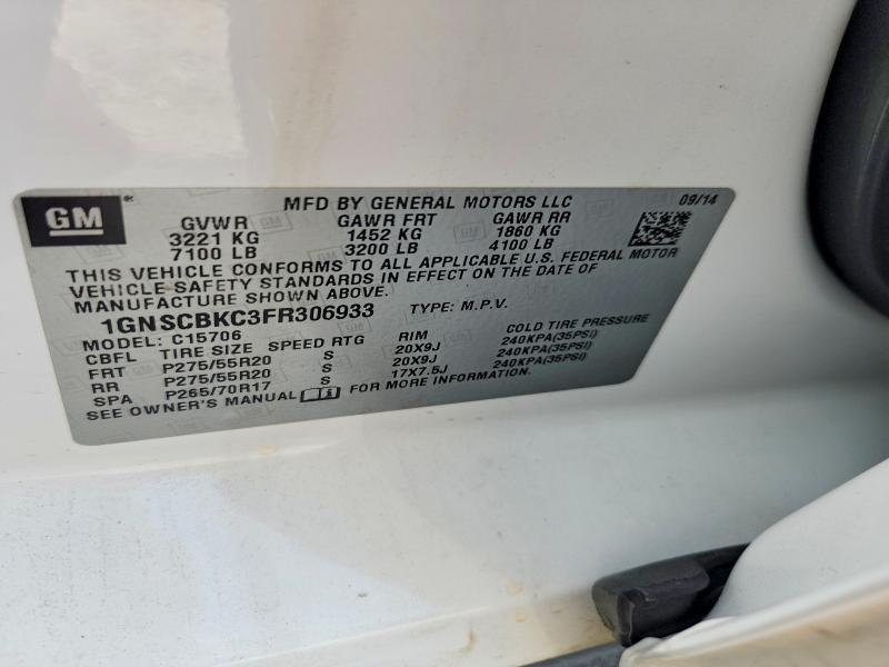 2015 Chevrolet Tahoe მანქანა იყიდება აუქციონზე, vin: 1GNSCBKC3FR306933, აუქციონის ნომერი: 59533906