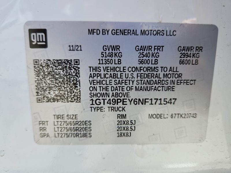 Aukcja sprzedaży 2022 Gmc Sierra, vin: 1GT49PEY6NF171547, numer aukcji: 60613946