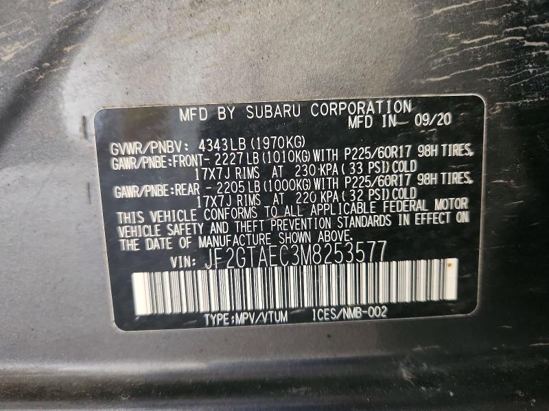 2021 Subaru Crosstrek მანქანა იყიდება აუქციონზე, vin: JF2GTAEC3M8253577, აუქციონის ნომერი: 61134496