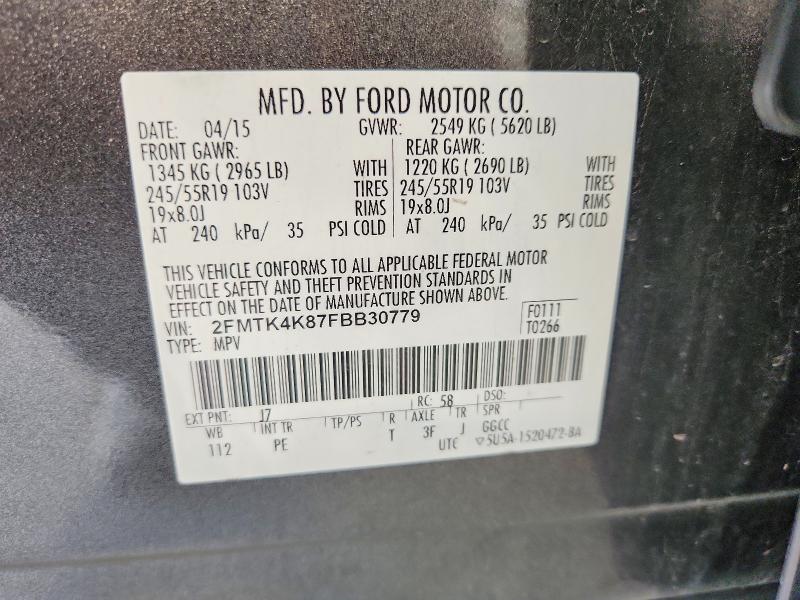 2015 Ford Edge მანქანა იყიდება აუქციონზე, vin: 2FMTK4K87FBB30779, აუქციონის ნომერი: 61516086
