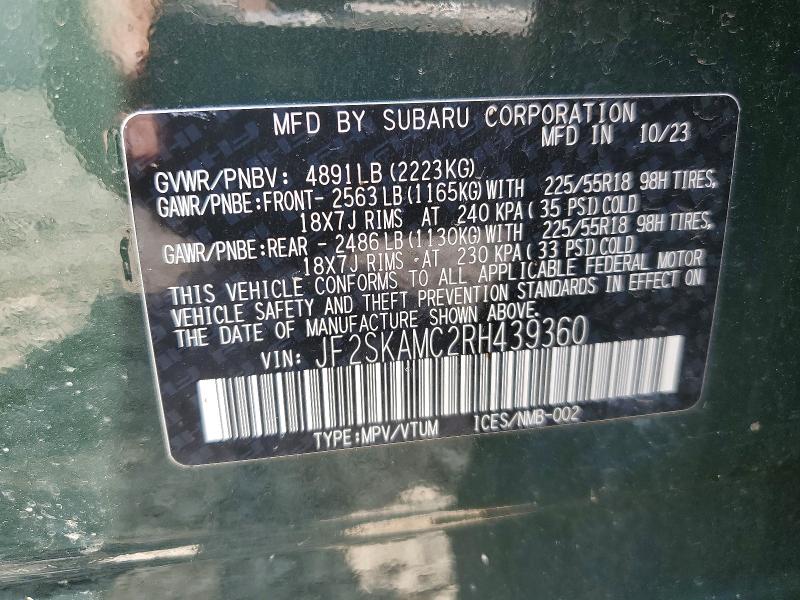 2024 Subaru Forester მანქანა იყიდება აუქციონზე, vin: JF2SKAMC2RH439360, აუქციონის ნომერი: 61762536