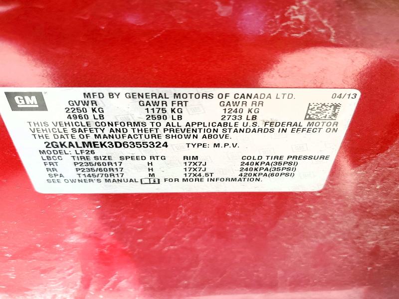 2013 Gmc Terrain მანქანა იყიდება აუქციონზე, vin: 2GKALMEK3D6355324, აუქციონის ნომერი: 62161016