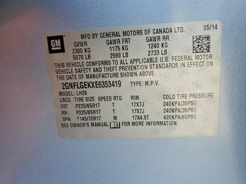 Aukcja sprzedaży 2014 Chevrolet Equinox, vin: 2GNFLGEKXE6353419, numer aukcji: 62490276