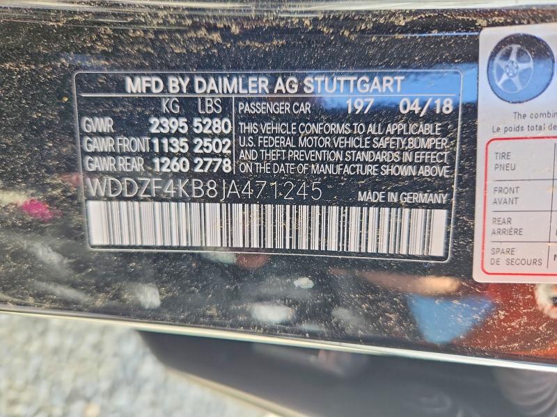 2018 Mercedes-benz E მანქანა იყიდება აუქციონზე, vin: WDDZF4KB8JA471245, აუქციონის ნომერი: 59143806