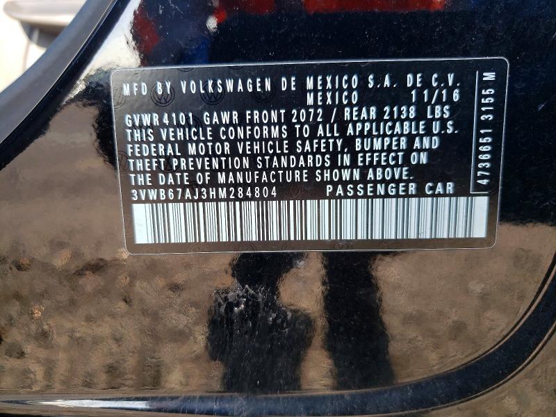 61487656 :رقم المزاد ، 3VWB67AJ3HM284804 vin ، 2017 Volkswagen Jetta مزاد بيع