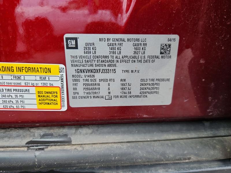 Продаж на аукціоні авто 2015 Chevrolet Traverse, vin: 1GNKVHKDXFJ333115, номер лоту: 60093546