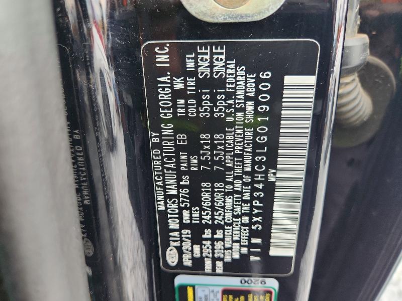 2020 Kia Telluride მანქანა იყიდება აუქციონზე, vin: 5XYP34HC3LG019006, აუქციონის ნომერი: 58937956