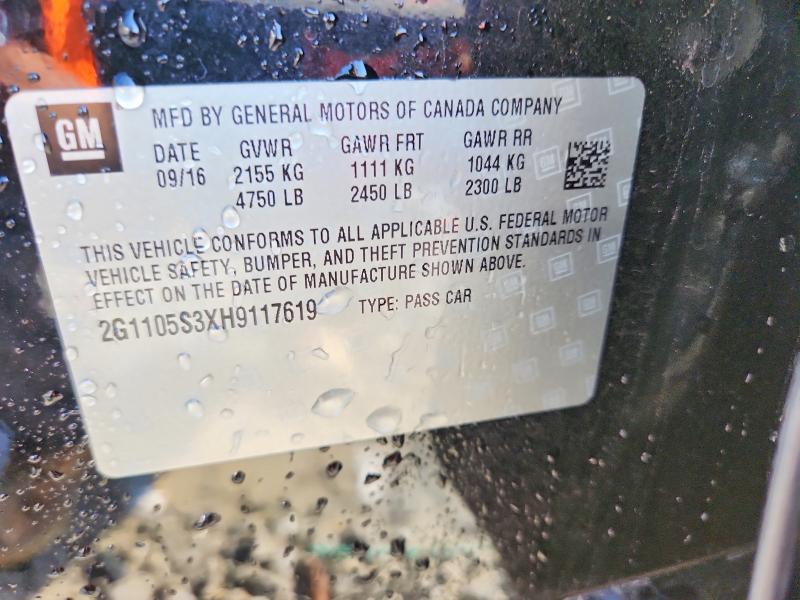Продаж на аукціоні авто 2017 Chevrolet Impala, vin: 2G1105S3XH9117619, номер лоту: 59263526