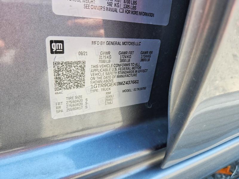 63197556 :رقم المزاد ، 1GTR9GEK0MZ437661 vin ، 2021 Gmc Sierra مزاد بيع