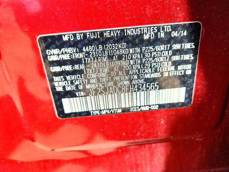 Aukcja sprzedaży 2015 Subaru Forester, vin: JF2SJADC8FH434565, numer aukcji: 60513356