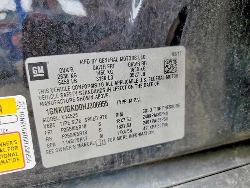 2017 Chevrolet Traverse მანქანა იყიდება აუქციონზე, vin: 1GNKVGKD0HJ306955, აუქციონის ნომერი: 60077146