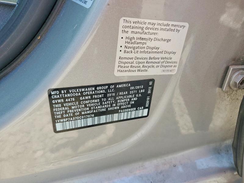 Aukcja sprzedaży 2013 Volkswagen Passat, vin: 1VWBP7A37DC017076, numer aukcji: 59404876