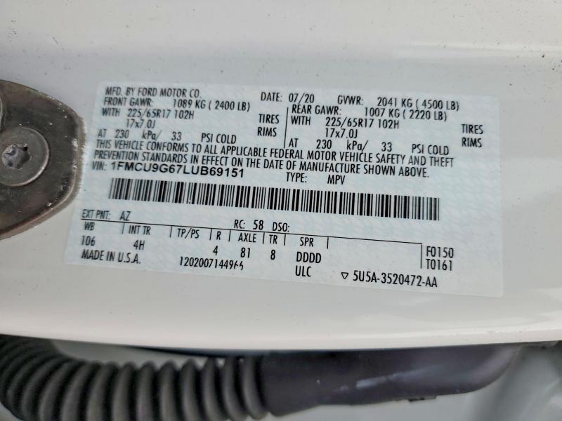 Aukcja sprzedaży 2020 Ford Escape, vin: 1FMCU9G67LUB69151, numer aukcji: 59391826