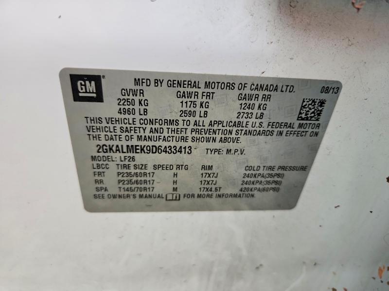 59713466 :رقم المزاد ، 2GKALMEK9D6433413 vin ، 2013 Gmc Terrain مزاد بيع