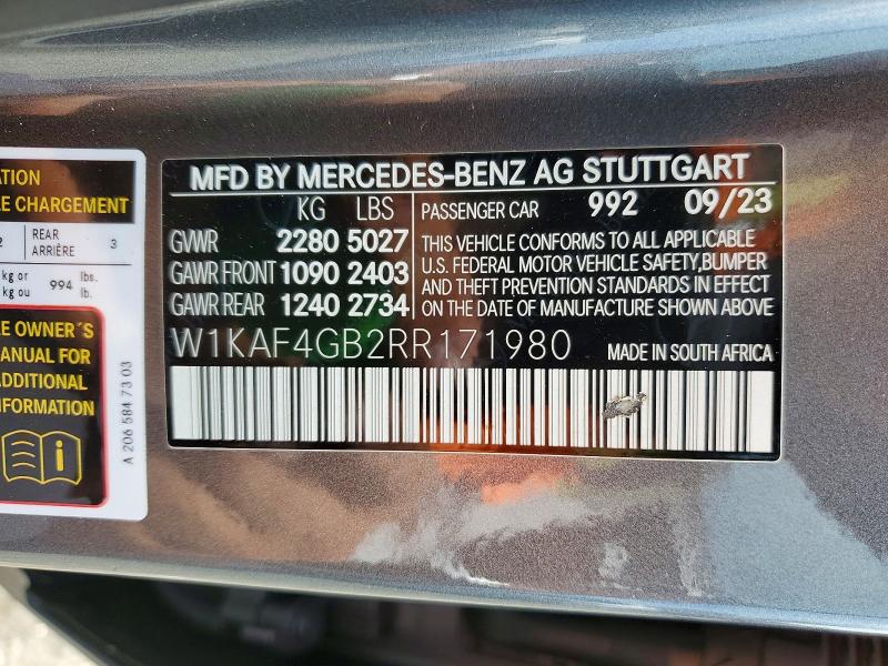 61213646 :رقم المزاد ، W1KAF4GB2RR171980 vin ، 2024 Mercedes-benz C مزاد بيع