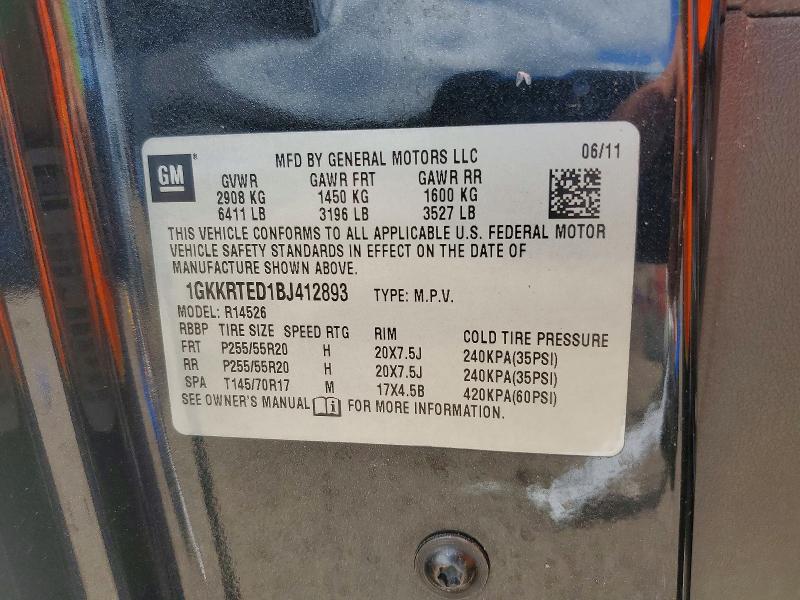 Продаж на аукціоні авто 2011 Gmc Acadia, vin: 1GKKRTED1BJ412893, номер лоту: 62353946