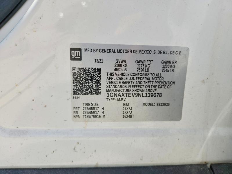Продаж на аукціоні авто 2022 Chevrolet Equinox, vin: 3GNAXTEV9NL139678, номер лоту: 62675726