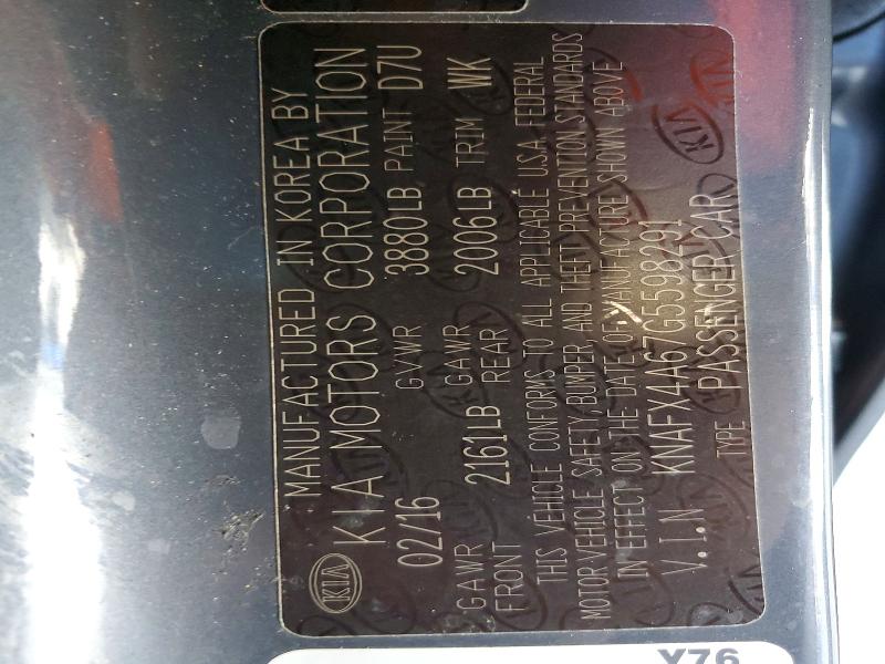 Aukcja sprzedaży 2016 Kia Forte, vin: KNAFX4A67G5598291, numer aukcji: 62317126
