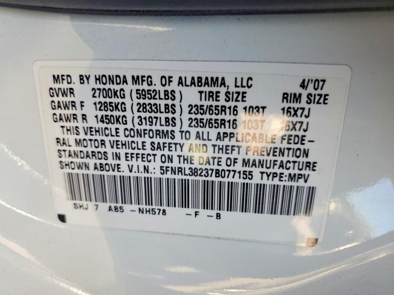 Aukcja sprzedaży 2007 Honda Odyssey, vin: 5FNRL38237B077155, numer aukcji: 59858716