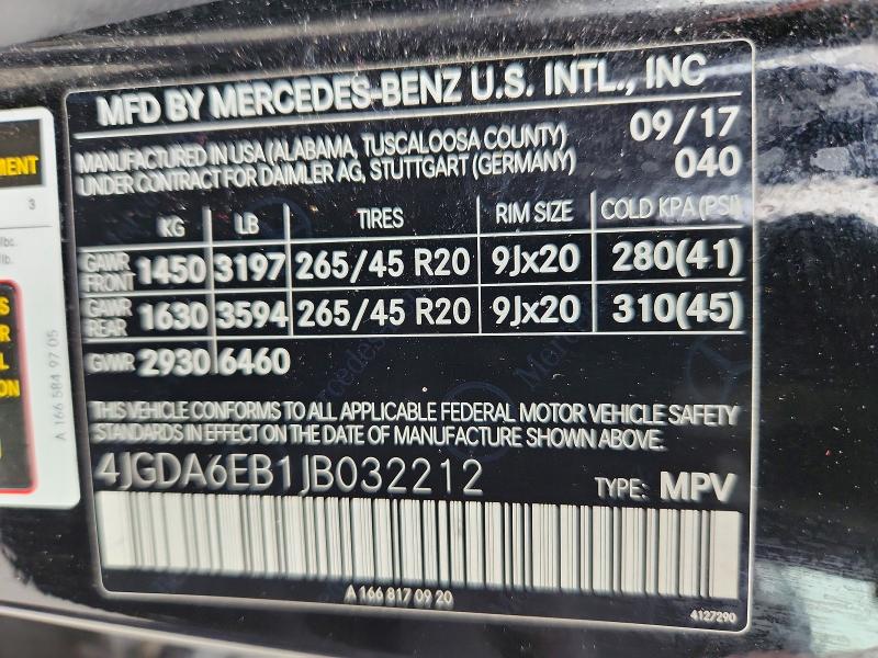 2018 Mercedes-benz Gle მანქანა იყიდება აუქციონზე, vin: 4JGDA6EB1JB032212, აუქციონის ნომერი: 61994056