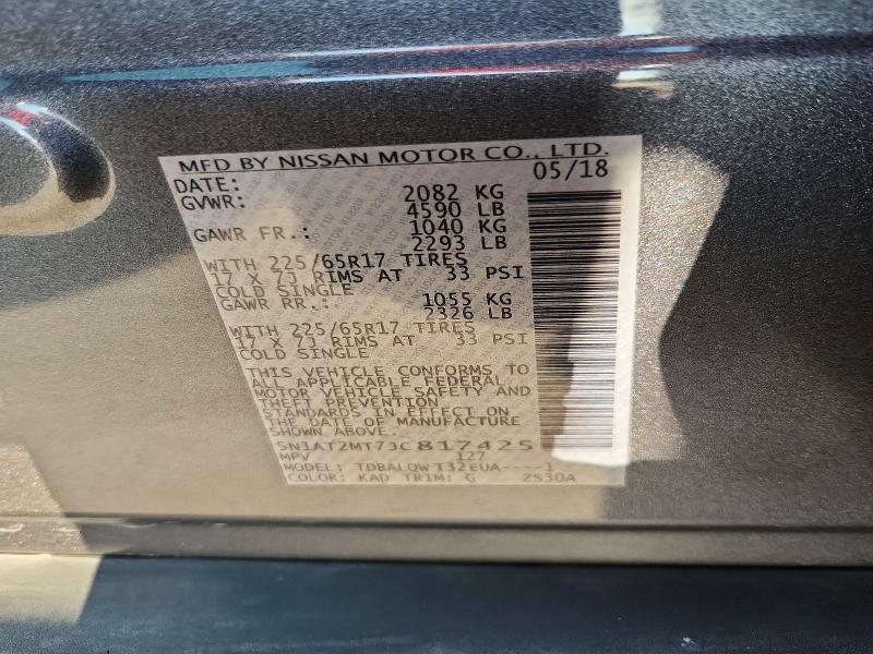 62127466 :رقم المزاد ، 5N1AT2MT7JC817425 vin ، 2018 Nissan Rogue مزاد بيع