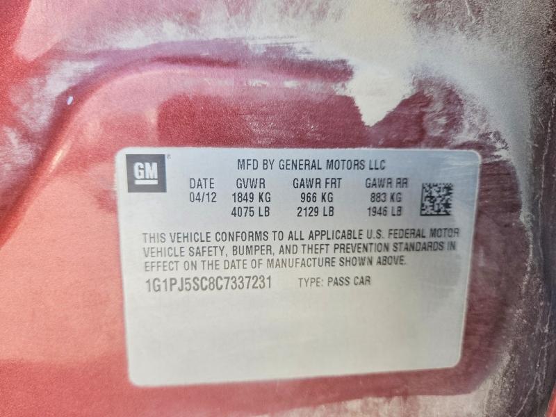 Aukcja sprzedaży 2012 Chevrolet Cruze, vin: 1G1PJ5SC8C7337231, numer aukcji: 63400526