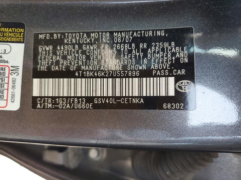 Aukcja sprzedaży 2007 Toyota Camry, vin: 4T1BK46K27U557896, numer aukcji: 63035276