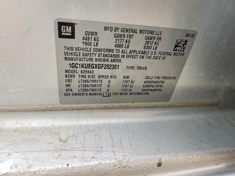 2016 Chevrolet Silverado მანქანა იყიდება აუქციონზე, vin: 1GC1KUEGXGF282361, აუქციონის ნომერი: 56875886