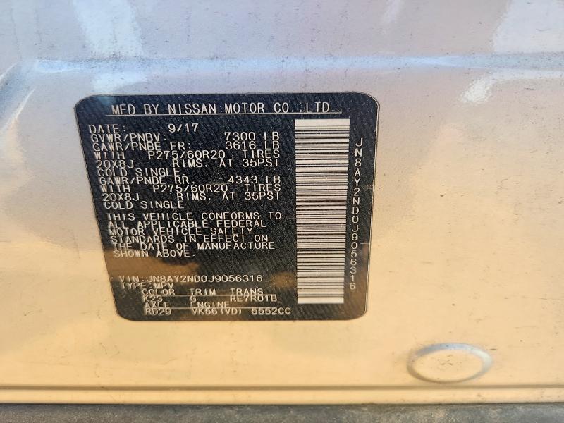Aukcja sprzedaży 2018 Nissan Armada, vin: JN8AY2ND0J9056316, numer aukcji: 61147676