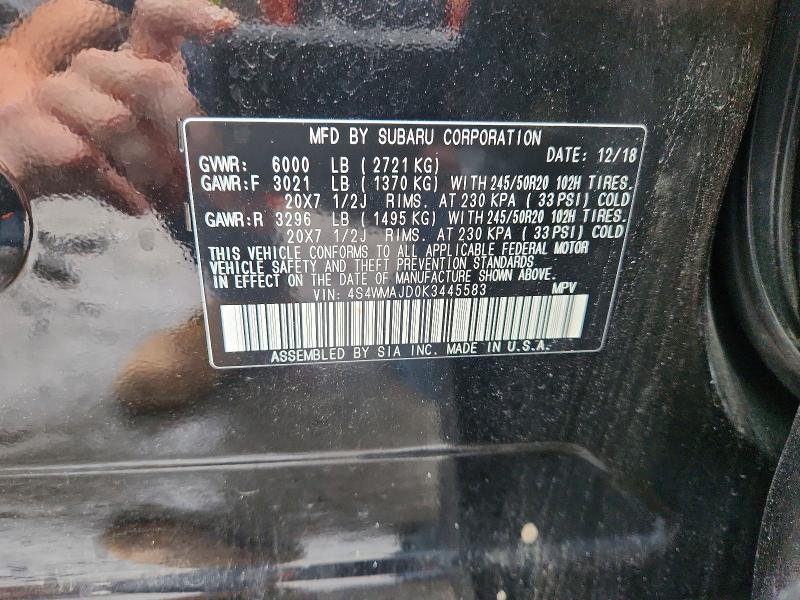 Aukcja sprzedaży 2019 Subaru Ascent, vin: 4S4WMAJD0K3445583, numer aukcji: 62570156