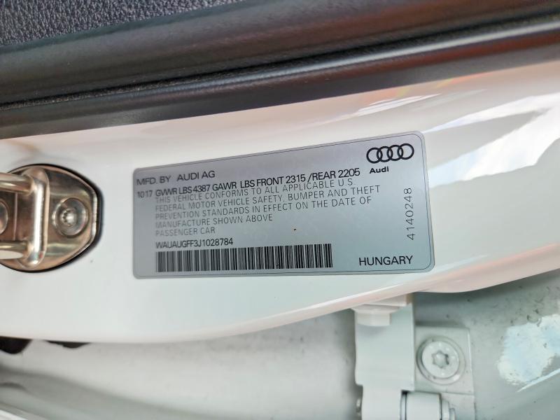2018 Audi A3 მანქანა იყიდება აუქციონზე, vin: WAUAUGFF3J1028784, აუქციონის ნომერი: 61057726