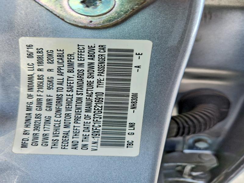 Aukcja sprzedaży 2016 Honda Civic, vin: 19XFC1F37GE216910, numer aukcji: 60390876