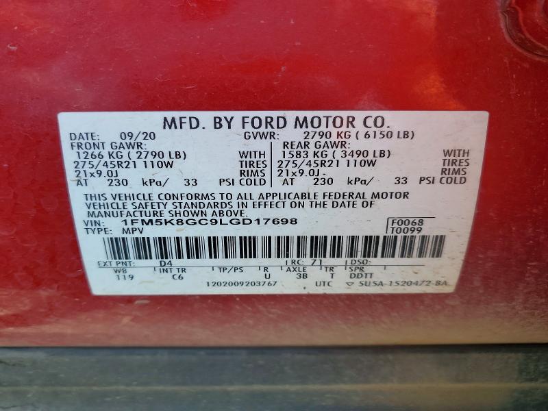 Aukcja sprzedaży 2020 Ford Explorer, vin: 1FM5K8GC9LGD17698, numer aukcji: 62560046