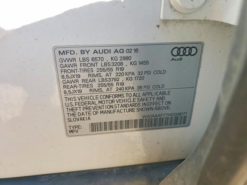 Aukcja sprzedaży 2017 Audi Q7, vin: WA1AAAF77HD008171, numer aukcji: 61422016