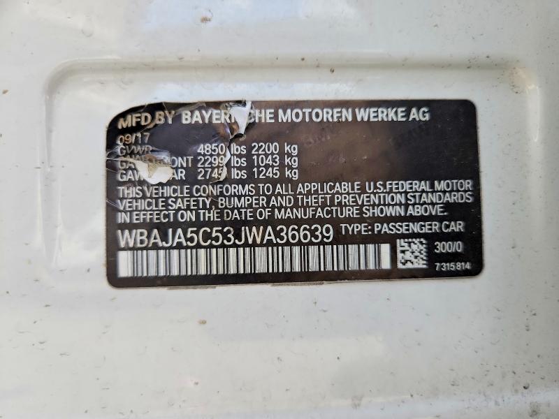 59737206 :رقم المزاد ، WBAJA5C53JWA36639 vin ، 2018 Bmw 530 مزاد بيع
