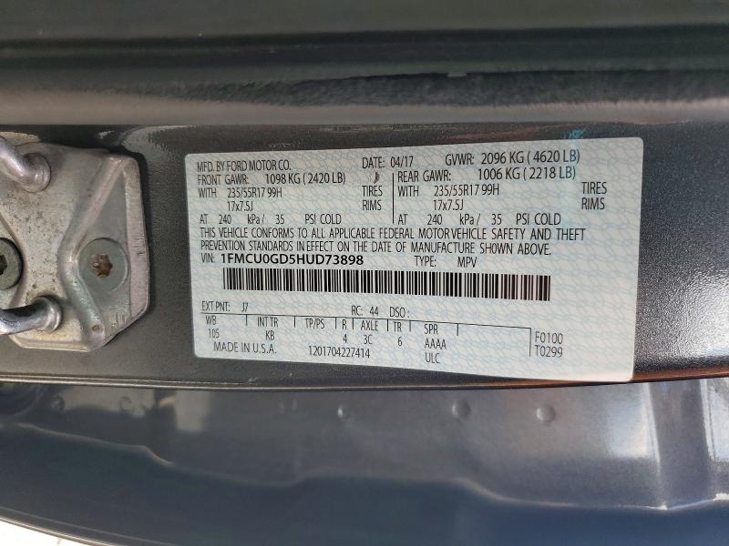 Продаж на аукціоні авто 2017 Ford Escape, vin: 1FMCU0GD5HUD73898, номер лоту: 62576606