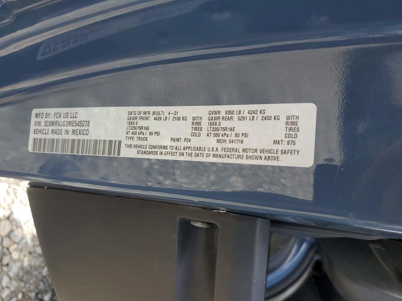 Продаж на аукціоні авто 2021 Ram Promaster 3500, vin: 3C6MRVJG3ME545078, номер лоту: 59746276